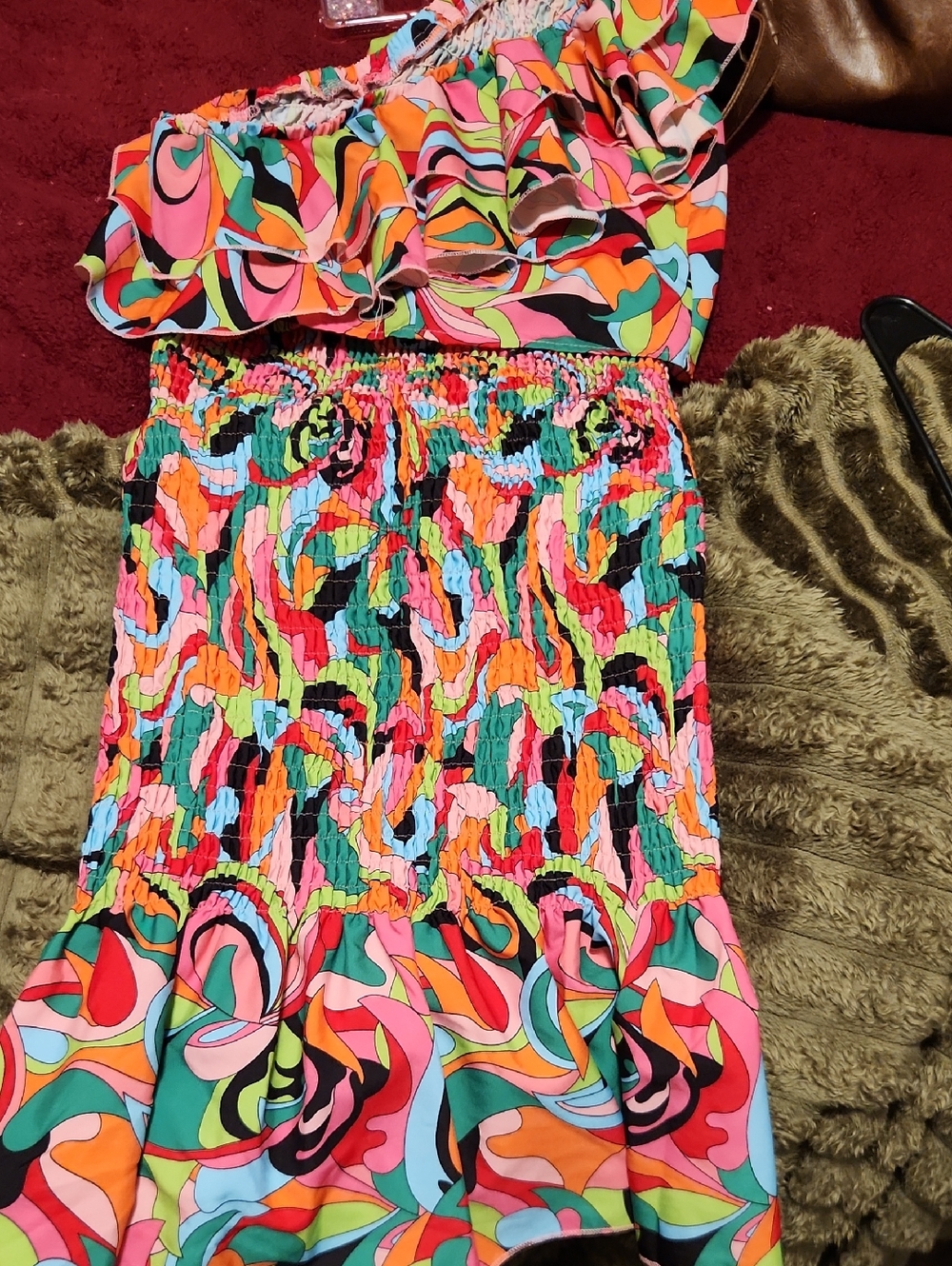 Vibrant Multicolor Smocked Midi Dress